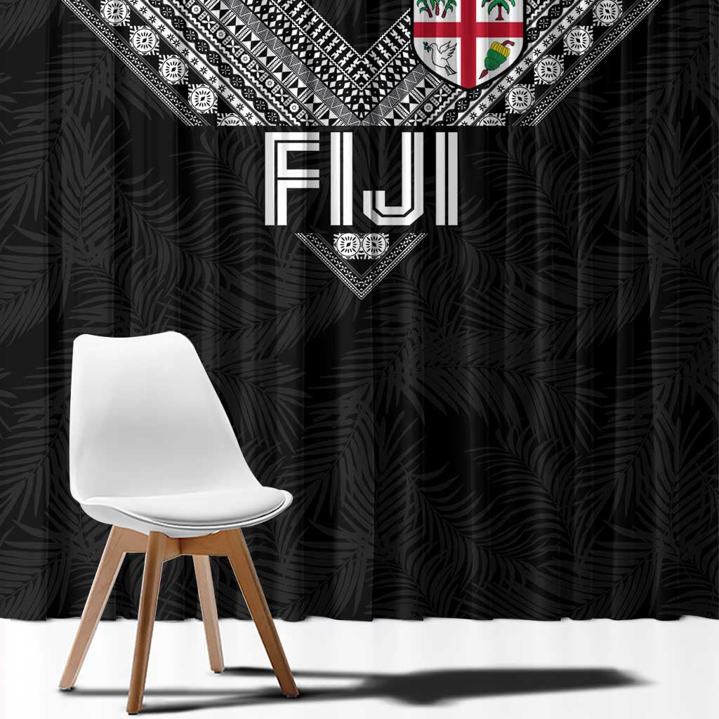 Rugby Fiji Window Curtain Fijian Masi Tribal Sporty Style Black Color LT03 - Polynesian Pride