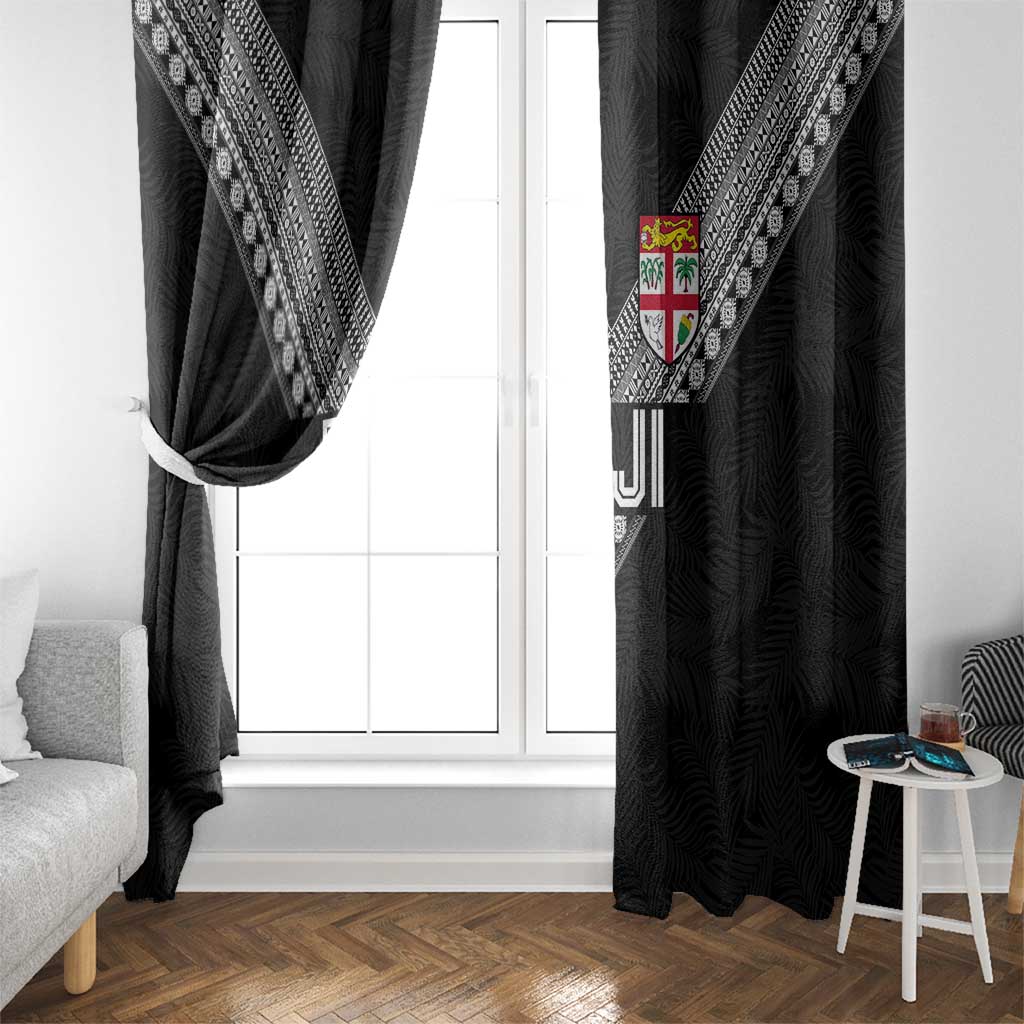 Rugby Fiji Window Curtain Fijian Masi Tribal Sporty Style Black Color LT03 - Polynesian Pride