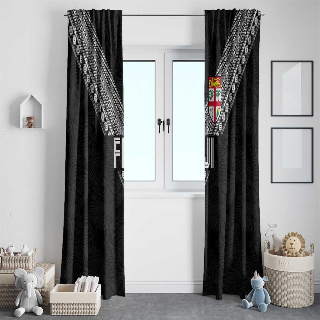 Rugby Fiji Window Curtain Fijian Masi Tribal Sporty Style Black Color LT03 - Polynesian Pride