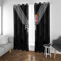 Rugby Fiji Window Curtain Fijian Masi Tribal Sporty Style Black Color LT03 With Grommets Black - Polynesian Pride
