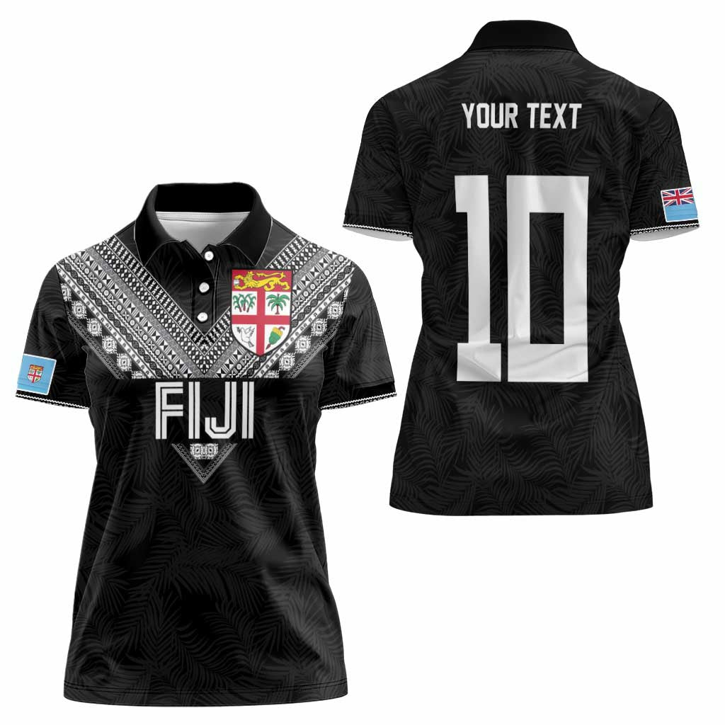 Custom Rugby Fiji Women Polo Shirt Fijian Masi Tribal Sporty Style Black Color - Polynesian Pride