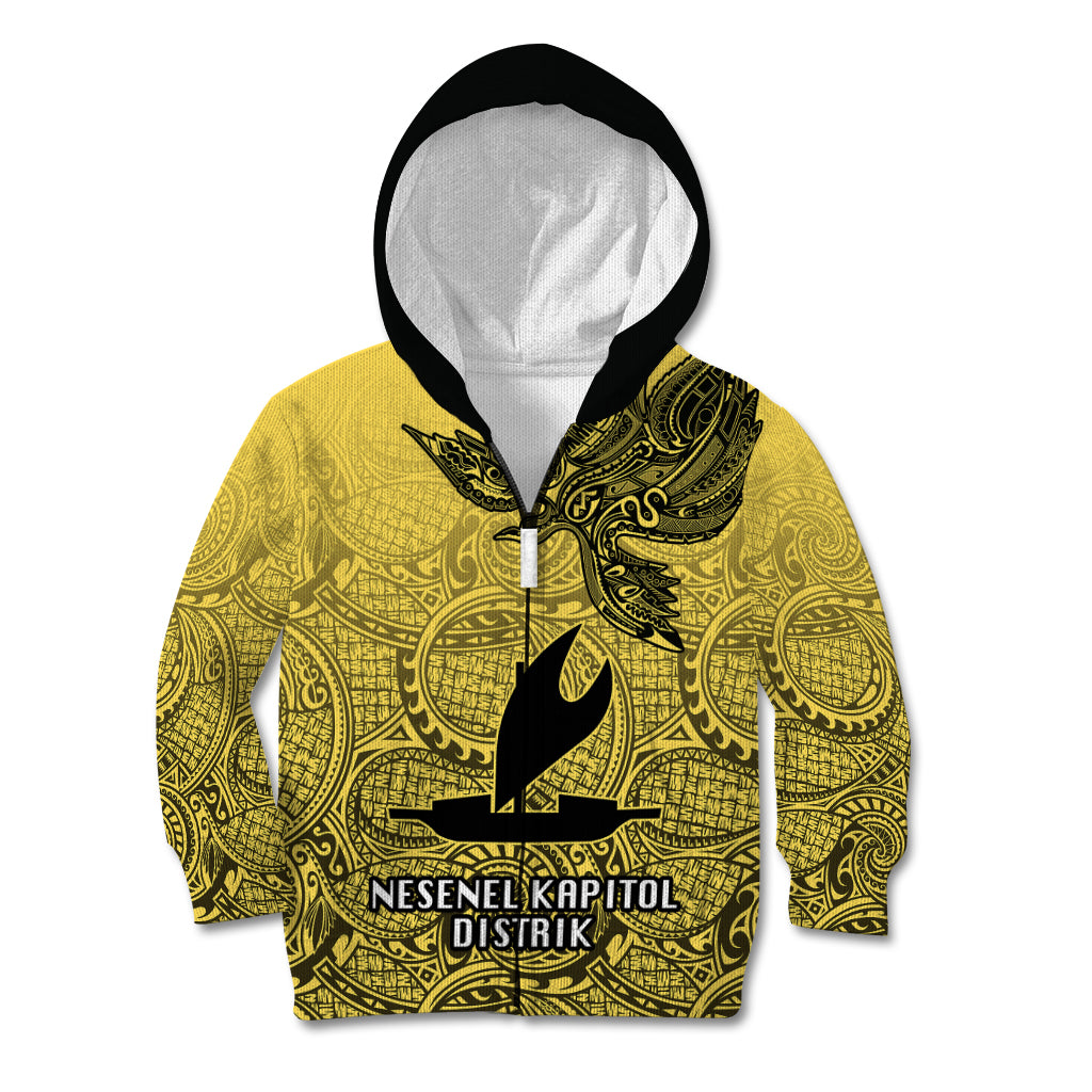 Papua New Guinea National Capital District Kid Hoodie PNG Birds Of Paradise Polynesian Arty Style LT03 Zip Hoodie Yellow - Polynesian Pride