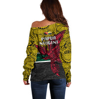Papua New Guinea Hela Province Off Shoulder Sweater PNG Birds Of Paradise Polynesian Arty Style LT03 - Polynesian Pride