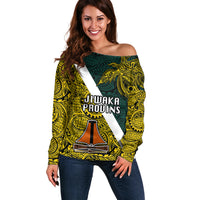 Papua New Guinea Jiwaka Province Off Shoulder Sweater PNG Birds Of Paradise Polynesian Arty Style LT03 Women Yellow - Polynesian Pride