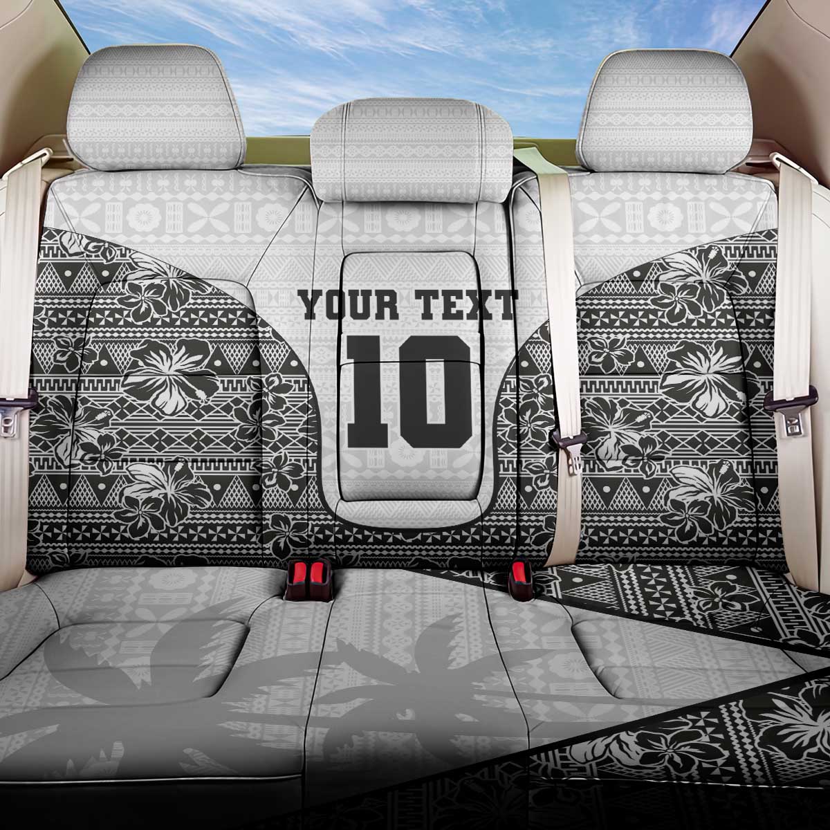 Custom Fiji Pacific Rugby 2024 Back Car Seat Cover Tapa Tribal and Fijian Masi Pattern LT03 One Size White - Polynesian Pride