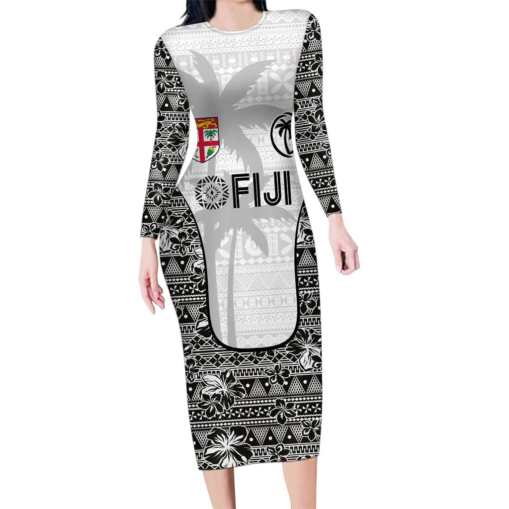 Custom Fiji Pacific Rugby 2024 Family Matching Long Sleeve Bodycon Dress and Hawaiian Shirt Tapa Tribal and Fijian Masi Pattern LT03 Mom's Dress White - Polynesian Pride