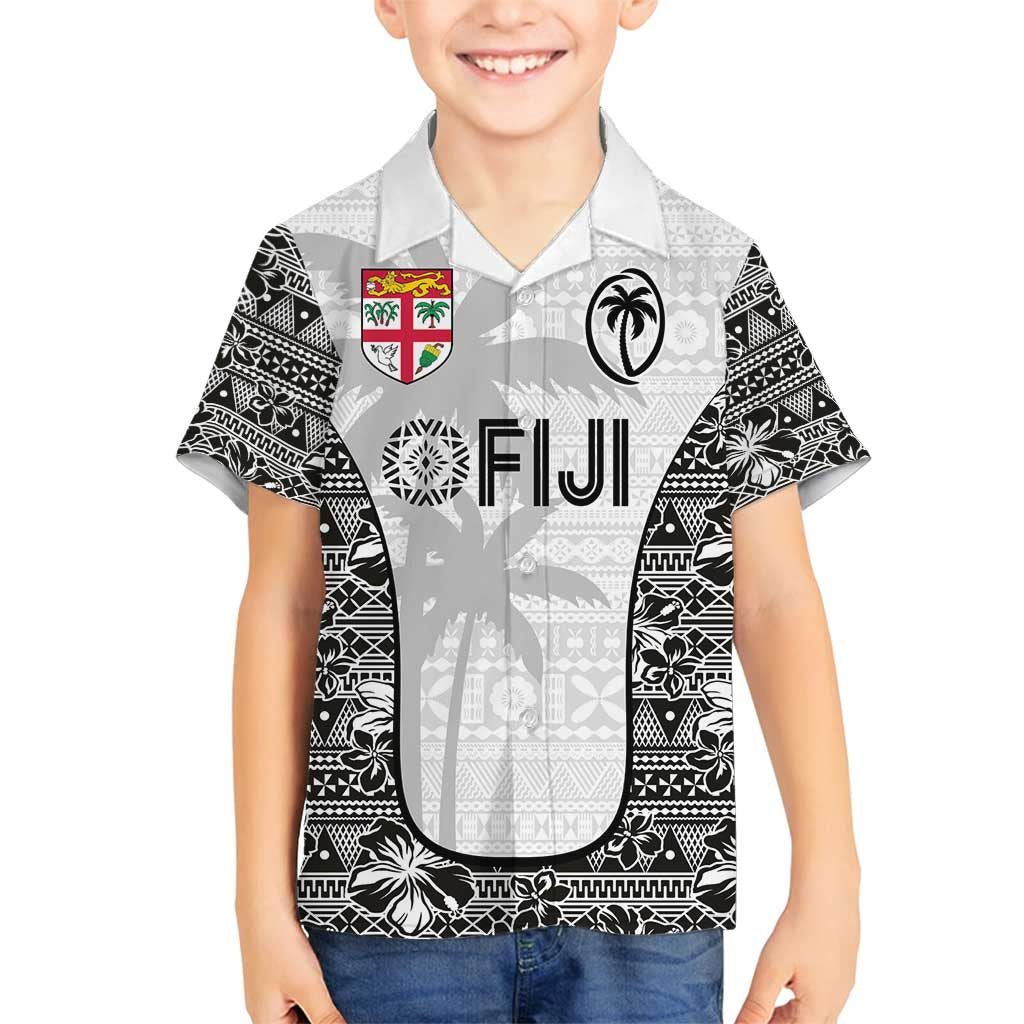 Custom Fiji Pacific Rugby 2024 Family Matching Off Shoulder Maxi Dress and Hawaiian Shirt Tapa Tribal and Fijian Masi Pattern LT03 Son's Shirt White - Polynesian Pride