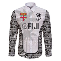 Custom Fiji Pacific Rugby 2024 Family Matching Puletasi and Hawaiian Shirt Tapa Tribal and Fijian Masi Pattern LT03 Dad's Shirt - Long Sleeve White - Polynesian Pride