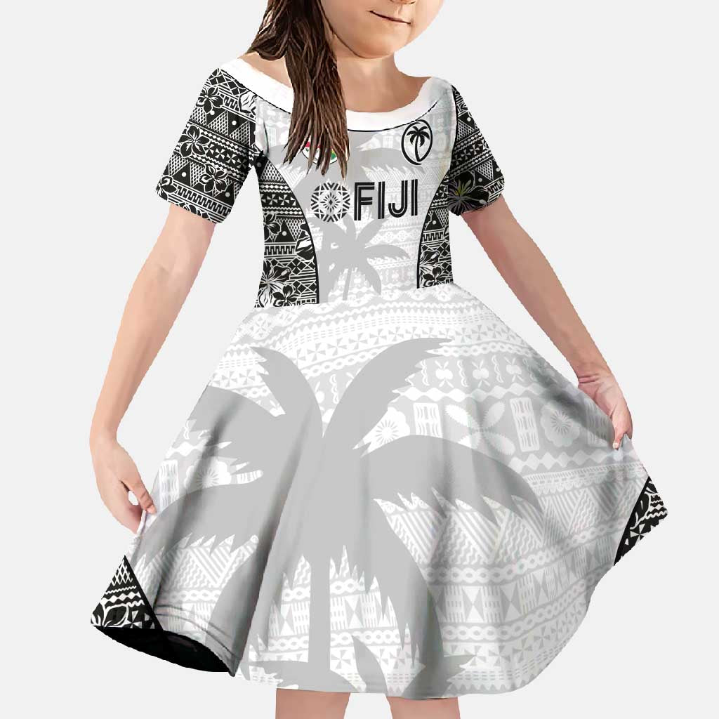 Custom Fiji Pacific Rugby 2024 Family Matching Summer Maxi Dress and Hawaiian Shirt Tapa Tribal and Fijian Masi Pattern LT03 Daughter's Dress White - Polynesian Pride