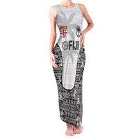 Custom Fiji Pacific Rugby 2024 Family Matching Tank Maxi Dress and Hawaiian Shirt Tapa Tribal and Fijian Masi Pattern LT03 Mom's Dress White - Polynesian Pride