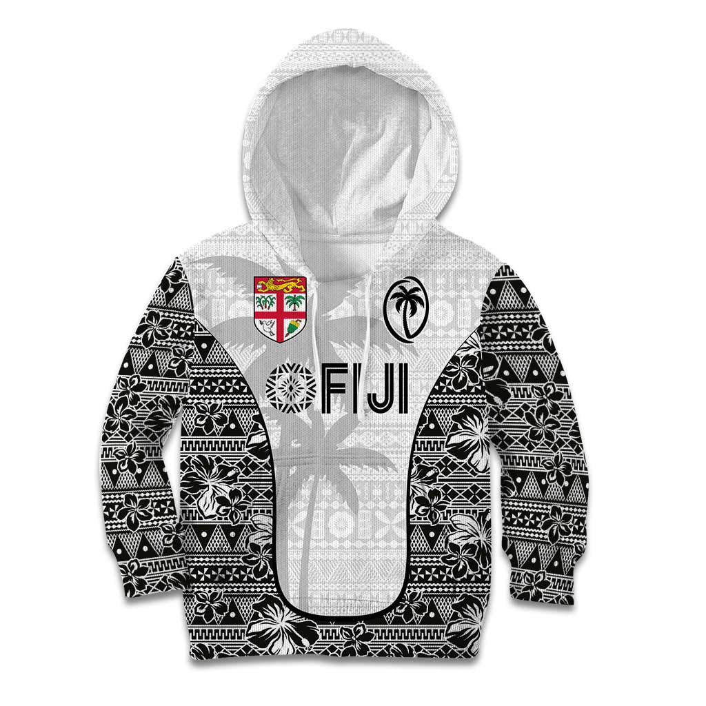 Custom Fiji Pacific Rugby 2024 Kid Hoodie Tapa Tribal and Fijian Masi Pattern LT03 Hoodie White - Polynesian Pride