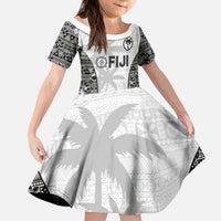 Custom Fiji Pacific Rugby 2024 Kid Short Sleeve Dress Tapa Tribal and Fijian Masi Pattern LT03 KID White - Polynesian Pride