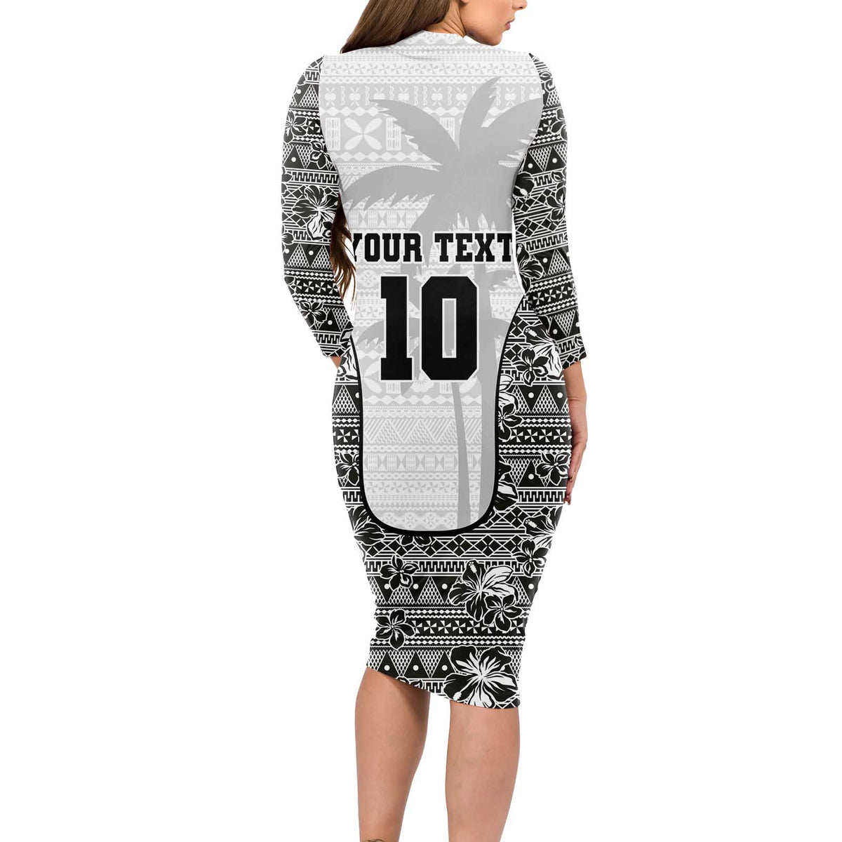 Custom Fiji Pacific Rugby 2024 Long Sleeve Bodycon Dress Tapa Tribal and Fijian Masi Pattern LT03 - Polynesian Pride