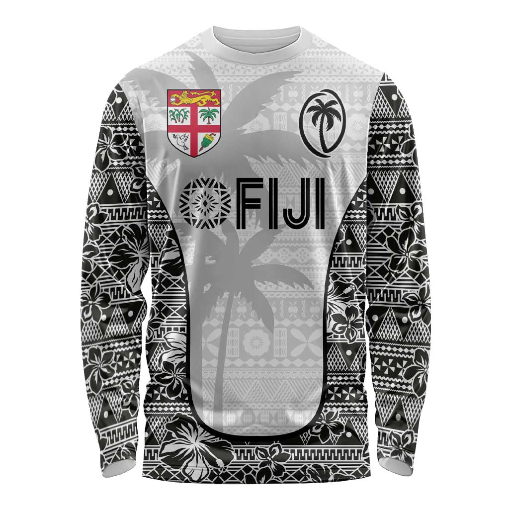 Custom Fiji Pacific Rugby 2024 Long Sleeve Shirt Tapa Tribal and Fijian Masi Pattern LT03 Unisex White - Polynesian Pride