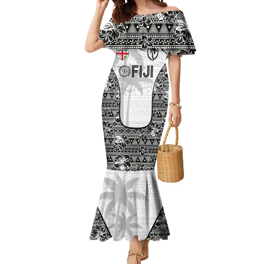 Custom Fiji Pacific Rugby 2024 Mermaid Dress Tapa Tribal and Fijian Masi Pattern LT03 Women White - Polynesian Pride