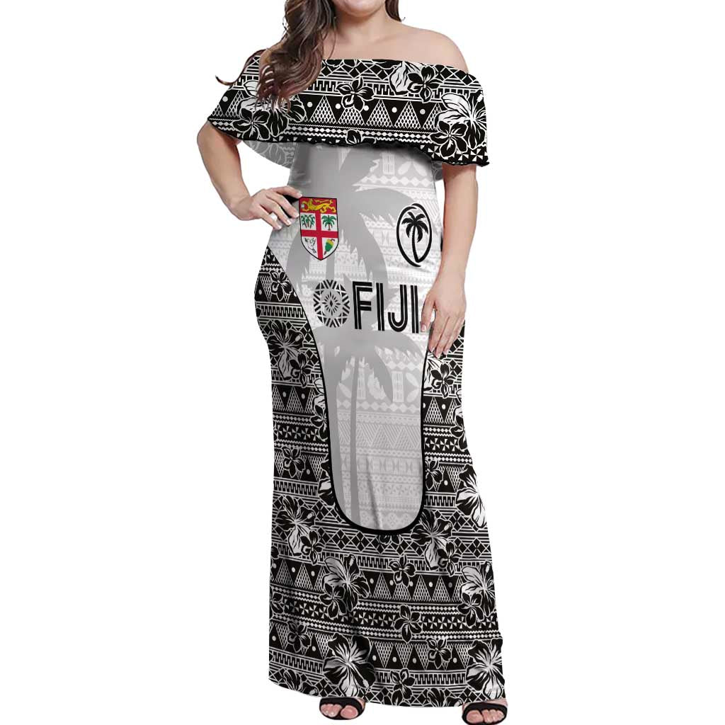 Custom Fiji Pacific Rugby 2024 Off Shoulder Maxi Dress Tapa Tribal and Fijian Masi Pattern LT03 Women White - Polynesian Pride