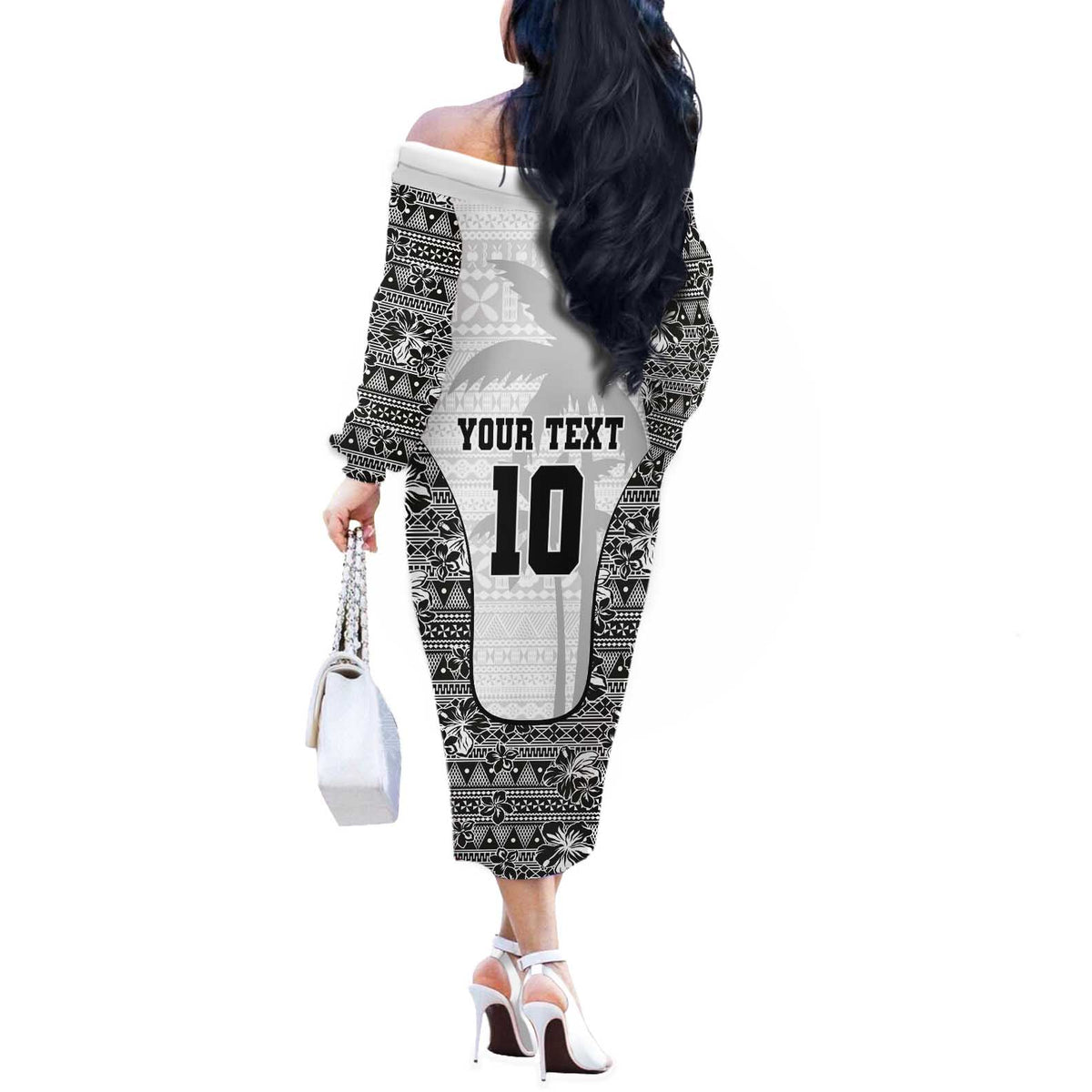 Custom Fiji Pacific Rugby 2024 Off The Shoulder Long Sleeve Dress Tapa Tribal and Fijian Masi Pattern LT03 - Polynesian Pride