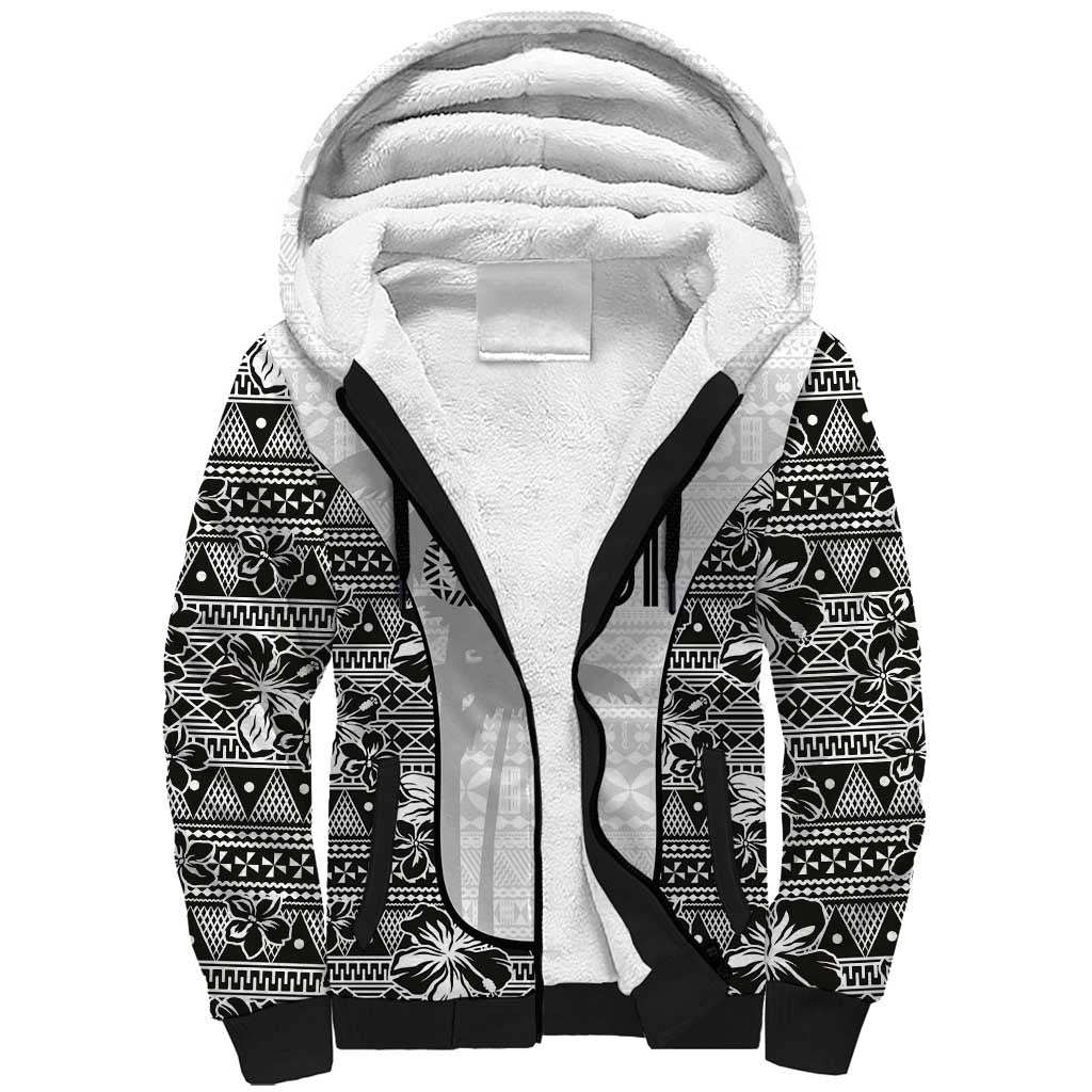 Custom Fiji Pacific Rugby 2024 Sherpa Hoodie Tapa Tribal and Fijian Masi Pattern LT03 Unisex White - Polynesian Pride
