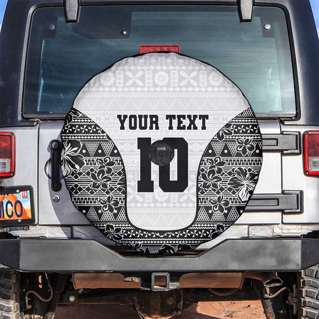 Custom Fiji Pacific Rugby 2024 Spare Tire Cover Tapa Tribal and Fijian Masi Pattern LT03 White - Polynesian Pride