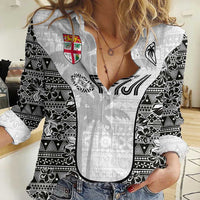 Custom Fiji Pacific Rugby 2024 Women Casual Shirt Tapa Tribal and Fijian Masi Pattern LT03 Female White - Polynesian Pride