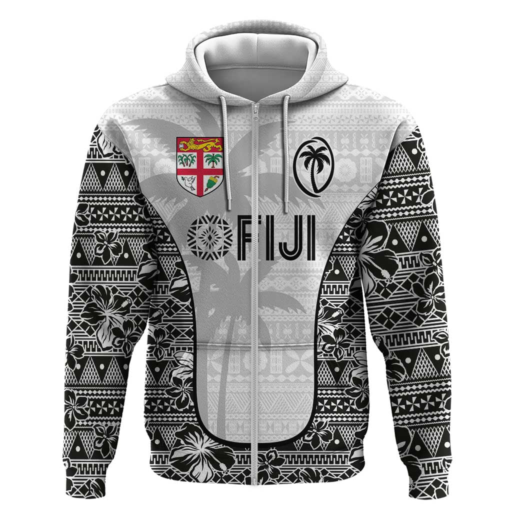 Custom Fiji Pacific Rugby 2024 Zip Hoodie Tapa Tribal and Fijian Masi Pattern LT03 Zip Hoodie White - Polynesian Pride