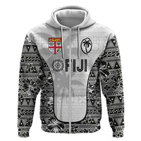 Custom Fiji Pacific Rugby 2024 Zip Hoodie Tapa Tribal and Fijian Masi Pattern LT03 Zip Hoodie White - Polynesian Pride