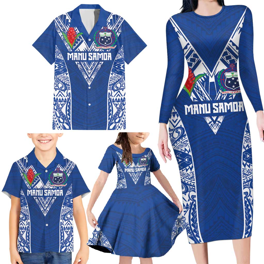Custom Samoa Pacific Rugby 2024 Family Matching Long Sleeve Bodycon Dress and Hawaiian Shirt Polynesian Pacific Tribal Pattern LT03 - Polynesian Pride