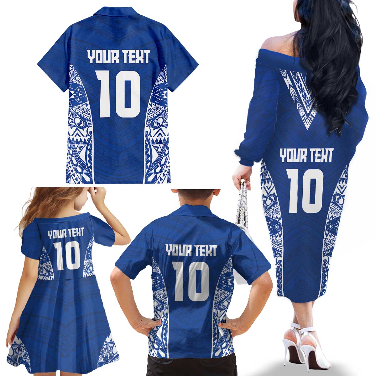 Custom Samoa Pacific Rugby 2024 Family Matching Off The Shoulder Long Sleeve Dress and Hawaiian Shirt Polynesian Pacific Tribal Pattern LT03 - Polynesian Pride