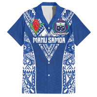 Custom Samoa Pacific Rugby 2024 Family Matching Off The Shoulder Long Sleeve Dress and Hawaiian Shirt Polynesian Pacific Tribal Pattern LT03 Dad's Shirt - Short Sleeve Blue - Polynesian Pride