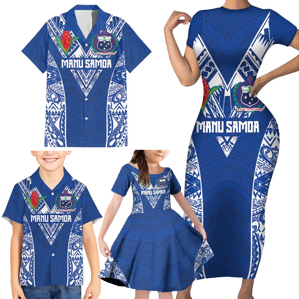 Custom Samoa Pacific Rugby 2024 Family Matching Short Sleeve Bodycon Dress and Hawaiian Shirt Polynesian Pacific Tribal Pattern LT03 - Polynesian Pride