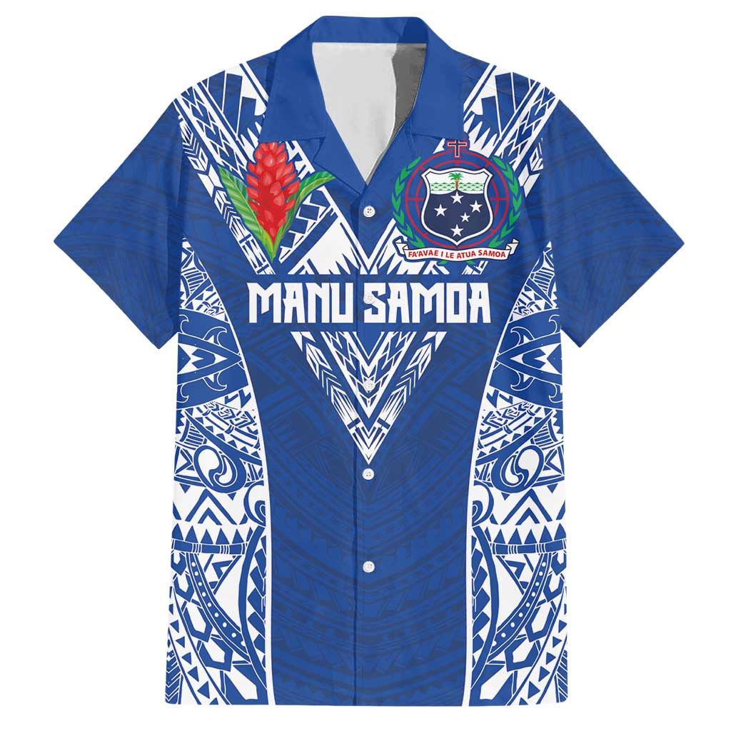 Custom Samoa Pacific Rugby 2024 Family Matching Short Sleeve Bodycon Dress and Hawaiian Shirt Polynesian Pacific Tribal Pattern LT03 Dad's Shirt - Short Sleeve Blue - Polynesian Pride