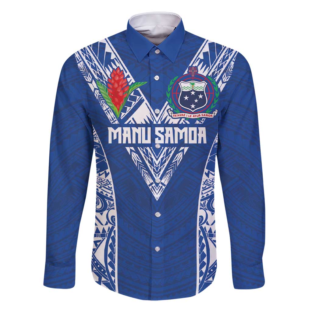 Custom Samoa Pacific Rugby 2024 Family Matching Short Sleeve Bodycon Dress and Hawaiian Shirt Polynesian Pacific Tribal Pattern LT03 Dad's Shirt - Long Sleeve Blue - Polynesian Pride