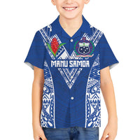 Custom Samoa Pacific Rugby 2024 Family Matching Short Sleeve Bodycon Dress and Hawaiian Shirt Polynesian Pacific Tribal Pattern LT03 Son's Shirt Blue - Polynesian Pride