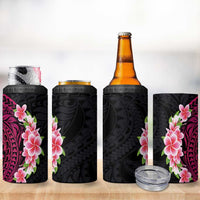 Hawaiian Tropical Plumeria Art Polynesian Tattoo 4 in 1 Can Cooler Tumbler Black and Bright Pink Color LT03 - Polynesian Pride