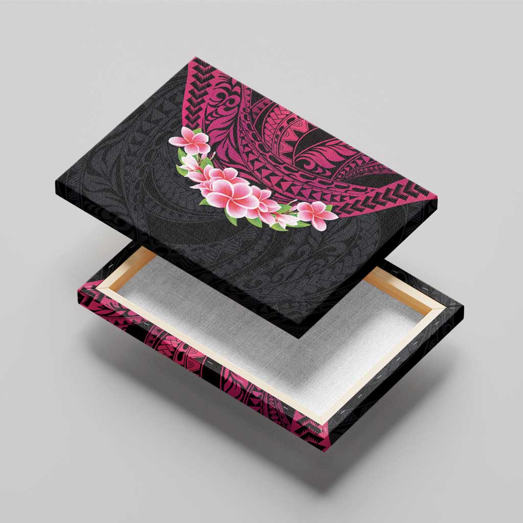Hawaiian Tropical Plumeria Art Polynesian Tattoo Canvas Wall Art Black and Bright Pink Color