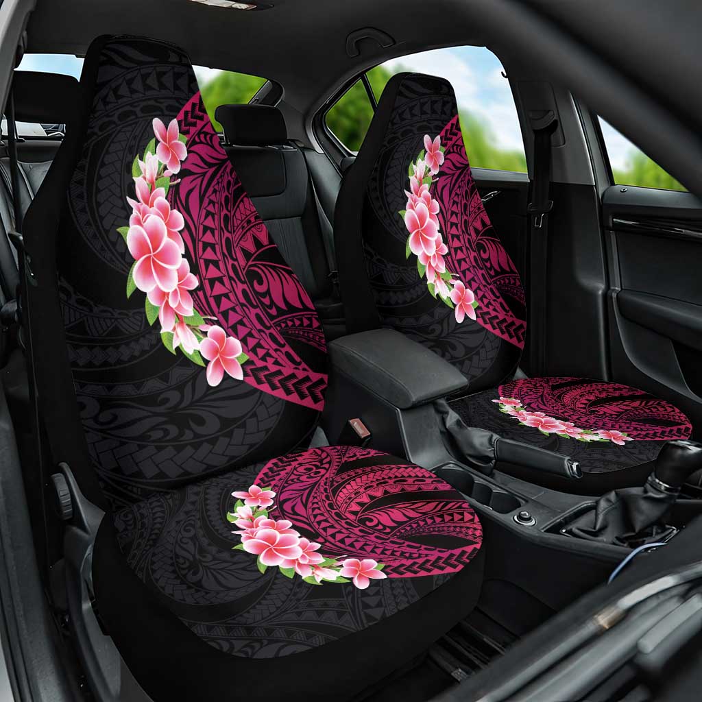 Hawaiian Tropical Plumeria Art Polynesian Tattoo Car Seat Cover Black and Bright Pink Color LT03 One Size Pink - Polynesian Pride