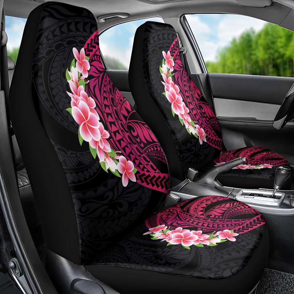 Hawaiian Tropical Plumeria Art Polynesian Tattoo Car Seat Cover Black and Bright Pink Color LT03 - Polynesian Pride
