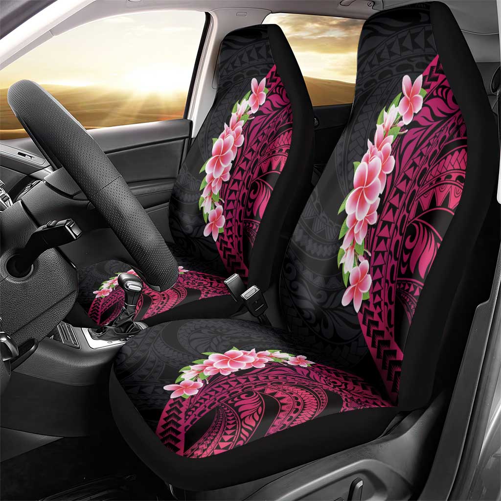 Hawaiian Tropical Plumeria Art Polynesian Tattoo Car Seat Cover Black and Bright Pink Color LT03 - Polynesian Pride