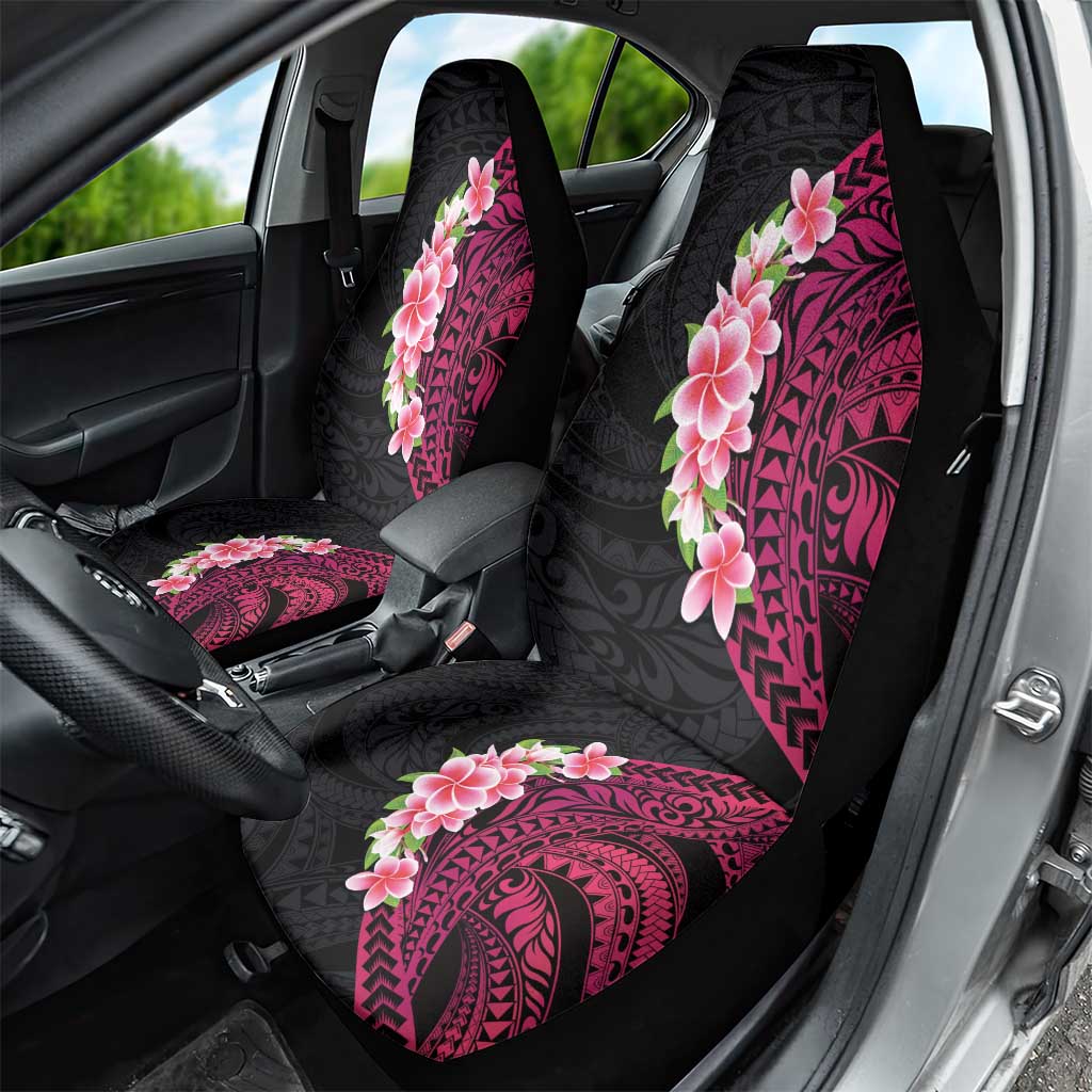 Hawaiian Tropical Plumeria Art Polynesian Tattoo Car Seat Cover Black and Bright Pink Color LT03 - Polynesian Pride