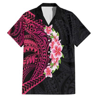Hawaiian Tropical Plumeria Art Polynesian Tattoo Family Matching Mermaid Dress and Hawaiian Shirt Black and Bright Pink Color LT03 Dad's Shirt - Short Sleeve Pink - Polynesian Pride