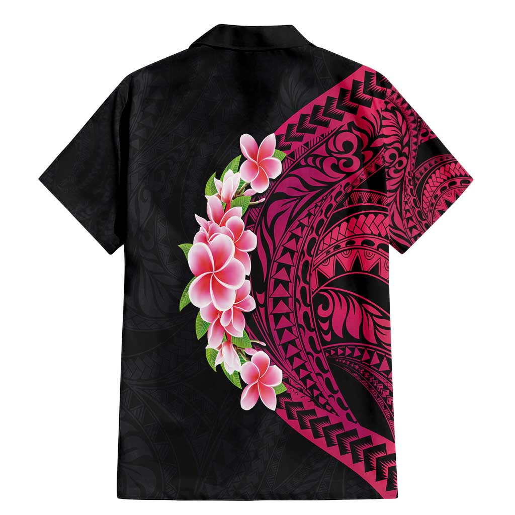 Hawaiian Tropical Plumeria Art Polynesian Tattoo Family Matching Mermaid Dress and Hawaiian Shirt Black and Bright Pink Color LT03 - Polynesian Pride