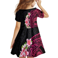 Hawaiian Tropical Plumeria Art Polynesian Tattoo Family Matching Off The Shoulder Long Sleeve Dress and Hawaiian Shirt Black and Bright Pink Color LT03 - Polynesian Pride