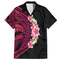 Hawaiian Tropical Plumeria Art Polynesian Tattoo Family Matching Off The Shoulder Long Sleeve Dress and Hawaiian Shirt Black and Bright Pink Color LT03 Dad's Shirt - Short Sleeve Pink - Polynesian Pride