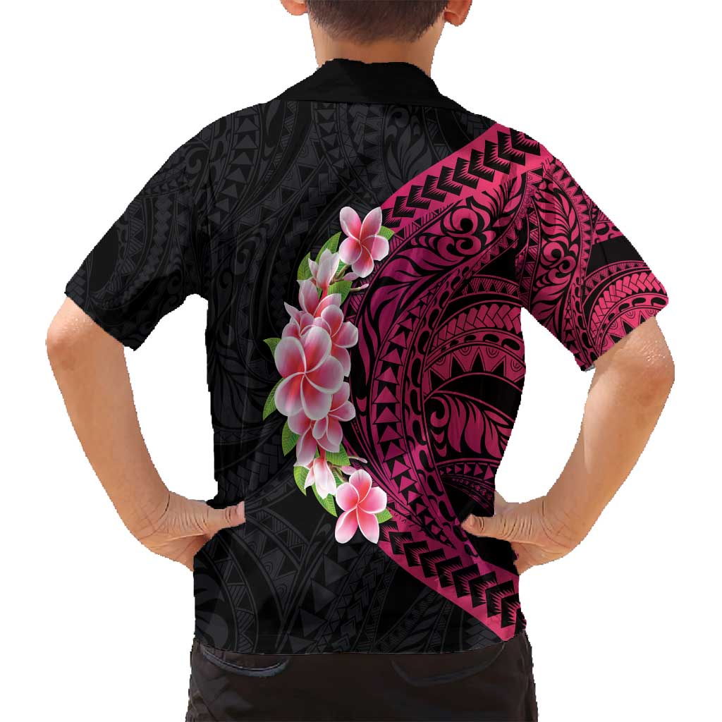 Hawaiian Tropical Plumeria Art Polynesian Tattoo Family Matching Summer Maxi Dress and Hawaiian Shirt Black and Bright Pink Color LT03 - Polynesian Pride