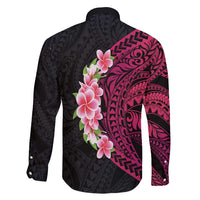 Hawaiian Tropical Plumeria Art Polynesian Tattoo Family Matching Summer Maxi Dress and Hawaiian Shirt Black and Bright Pink Color LT03 - Polynesian Pride