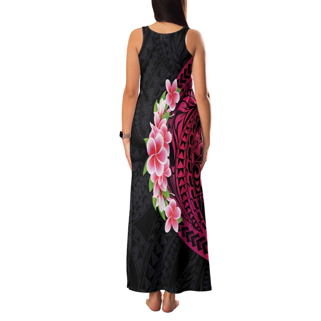 Hawaiian Tropical Plumeria Art Polynesian Tattoo Family Matching Tank Maxi Dress and Hawaiian Shirt Black and Bright Pink Color LT03 - Polynesian Pride