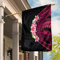 Hawaiian Tropical Plumeria Art Polynesian Tattoo Garden Flag Black and Bright Pink Color LT03 House Flag Pink - Polynesian Pride
