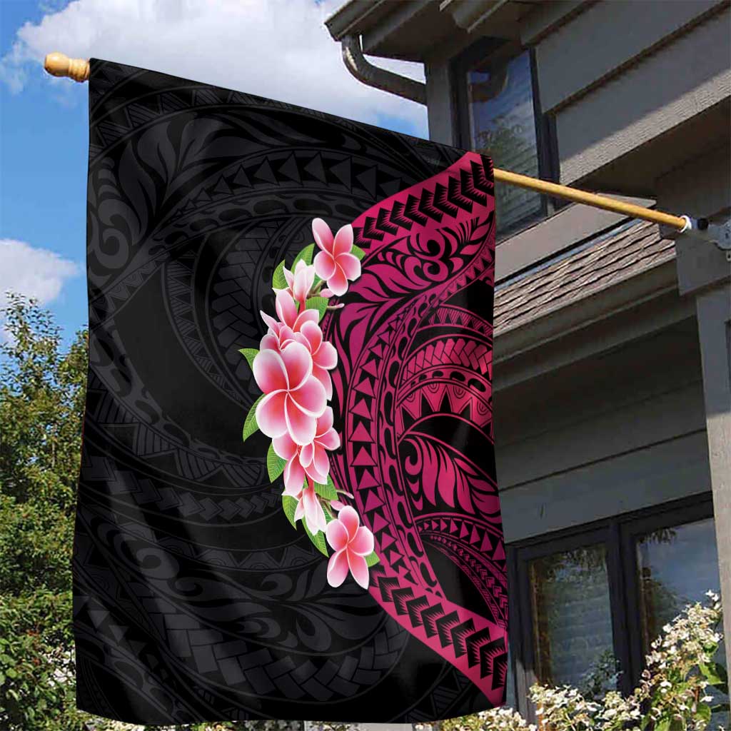 Hawaiian Tropical Plumeria Art Polynesian Tattoo Garden Flag Black and Bright Pink Color LT03 - Polynesian Pride