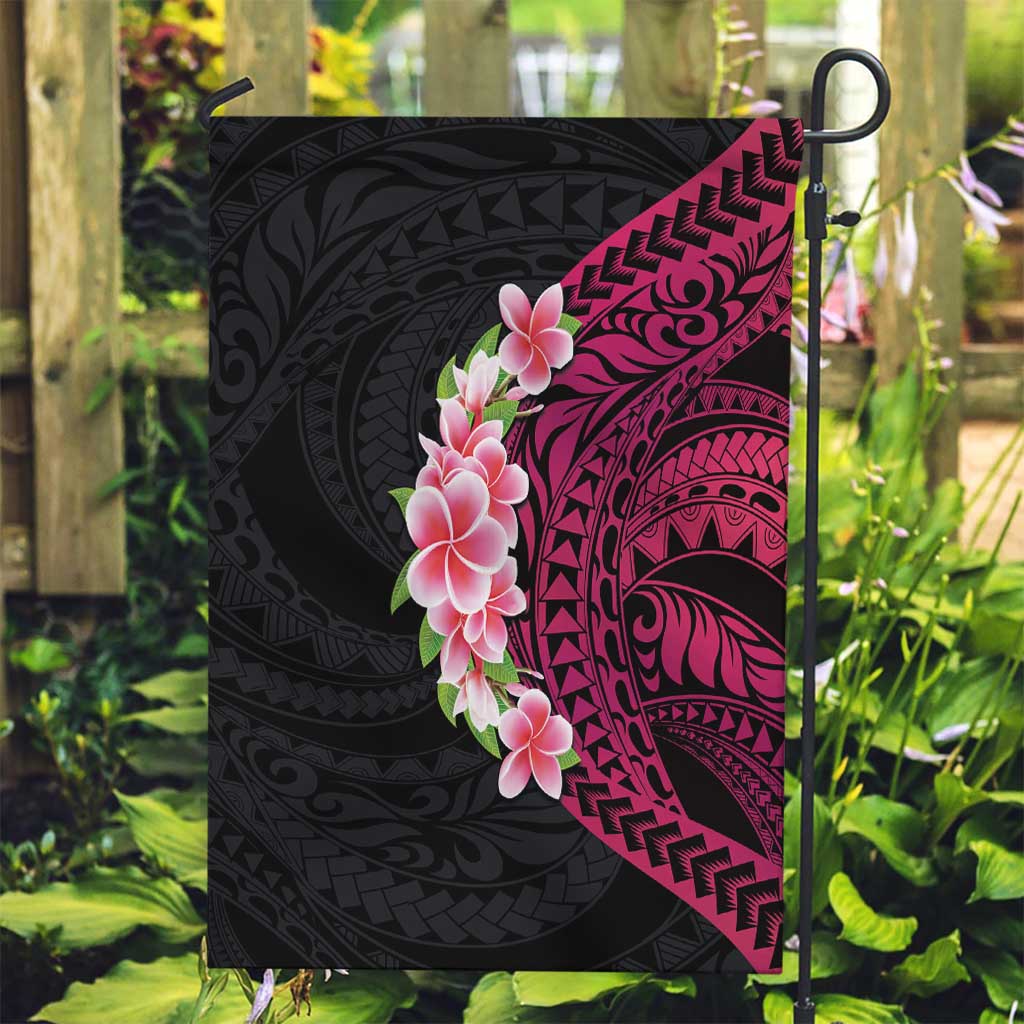 Hawaiian Tropical Plumeria Art Polynesian Tattoo Garden Flag Black and Bright Pink Color LT03 Garden Flag Pink - Polynesian Pride
