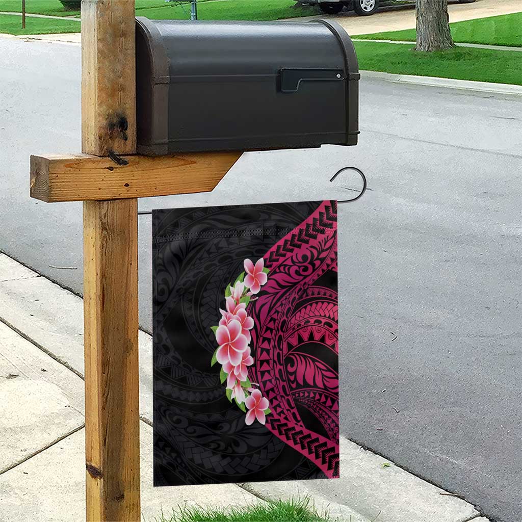 Hawaiian Tropical Plumeria Art Polynesian Tattoo Garden Flag Black and Bright Pink Color LT03 - Polynesian Pride